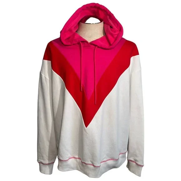 Maeve By Anthropologie Hoodie Sweatshirt Size 3X Chevron Colorblock Hot Pink Red - Picture 2 of 8